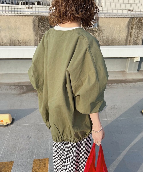 HWG_5（エイチダブルゴー）の「【新色追加！】HWG_5オリジナル オーバーサイズノーカラーシャツジャケット（ノーカラージャケット・レディース・ブラック/カーキ/ベージュ・FREE）」の9枚目の写真