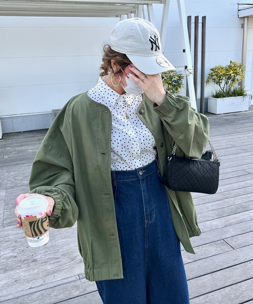 HWG_5（エイチダブルゴー）の「【新色追加！】HWG_5オリジナル オーバーサイズノーカラーシャツジャケット（ノーカラージャケット・レディース・ブラック/カーキ/ベージュ・FREE）」の21枚目の写真