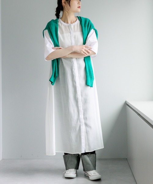 PUAL CE CIN（ピュアルセシン）の「異素材切替ワンピース（ワンピース・レディース・ホワイト/ブラック/サックスブルー・FREE）」の19枚目の写真