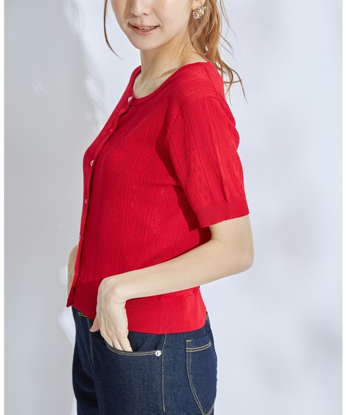 tocco closet(トッコ クローゼット)の「クリアビジューボタン透かし編みニットカーディガン(カーディガン/ボレロ・レディース・ネイビー/レッド/アイボリー・M)」の16枚目の写真