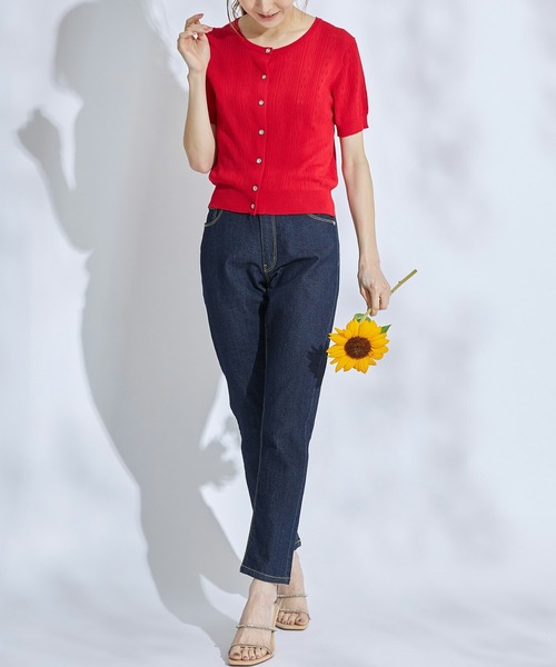 tocco closet(トッコ クローゼット)の「クリアビジューボタン透かし編みニットカーディガン(カーディガン/ボレロ・レディース・ネイビー/レッド/アイボリー・M)」の13枚目の写真