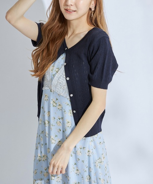 tocco closet(トッコ クローゼット)の「クリアビジューボタン透かし編みニットカーディガン(カーディガン/ボレロ・レディース・ネイビー/レッド/アイボリー・M)」の11枚目の写真