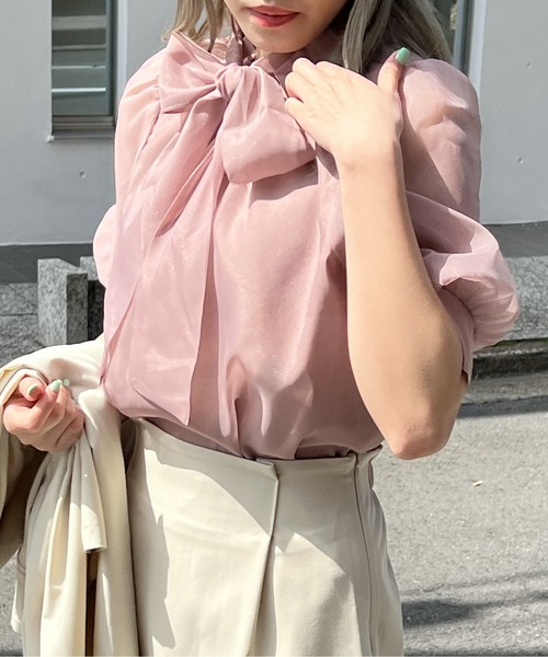 NOMAE（ノーマエ）の「オーガンジーリボンブラウス（シャツ/ブラウス・レディース・ホワイト/ライトブルー/ブルー系その他/ピンク系その他/ライトピンク/グレー系その他・FREE）」の6枚目の写真