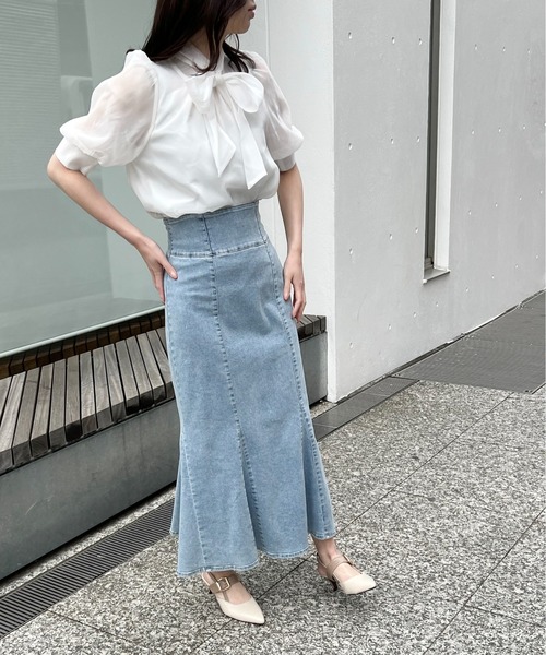 NOMAE（ノーマエ）の「オーガンジーリボンブラウス（シャツ/ブラウス・レディース・ホワイト/ライトブルー/ブルー系その他/ピンク系その他/ライトピンク/グレー系その他・FREE）」の10枚目の写真