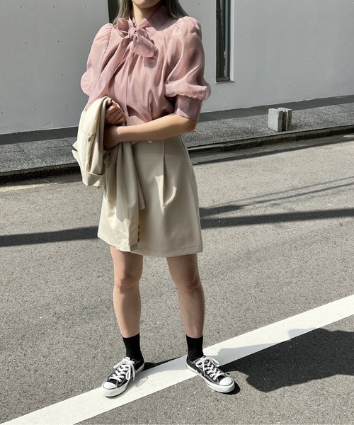 エムプルミエ　オーガンジー　リボン　ブラウス 手洗い可能〉オーガンジー リボン ブラウス （シャツ・ブラウス