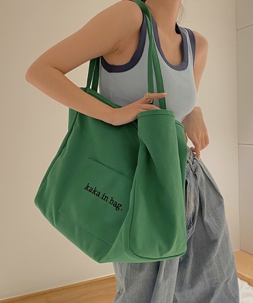 MANGROVE（マングローブ）の「LOGO刺繍スクエアオーバートートバッグ（トートバッグ・レディース・グリーン/ホワイト/オレンジ・FREE）」の2枚目の写真