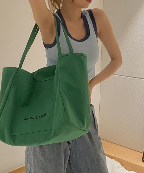 MANGROVE（マングローブ）の「LOGO刺繍スクエアオーバートートバッグ（トートバッグ・レディース・グリーン/ホワイト/オレンジ・FREE）」の4枚目の写真