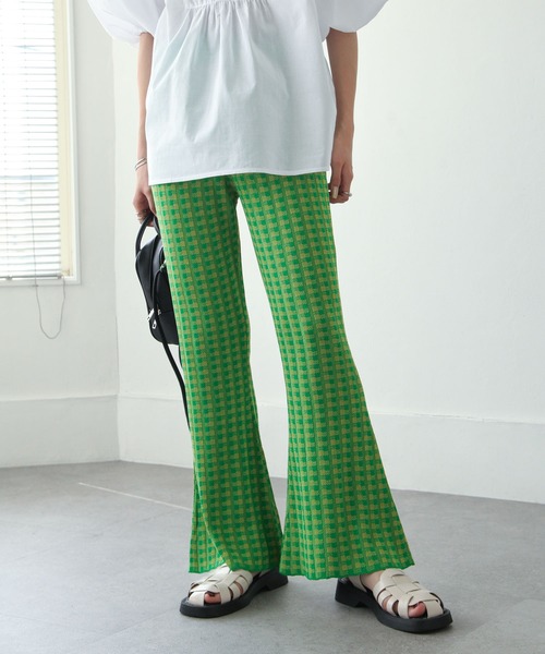 Chillfar（チルファー）の「カラフルギンガムサマーニットフレアパンツ（その他パンツ・レディース・カーキ/オレンジ/ブルー/グリーン・MEDIUM/LARGE）」の3枚目の写真