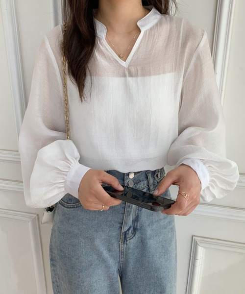 Diosfront(ディオスフロント)の「バックレースドッキングキーネックシアーブラウス(シャツ/ブラウス・レディース・ホワイト/パープル/ブルー/ブラック・M/L)」の15枚目の写真