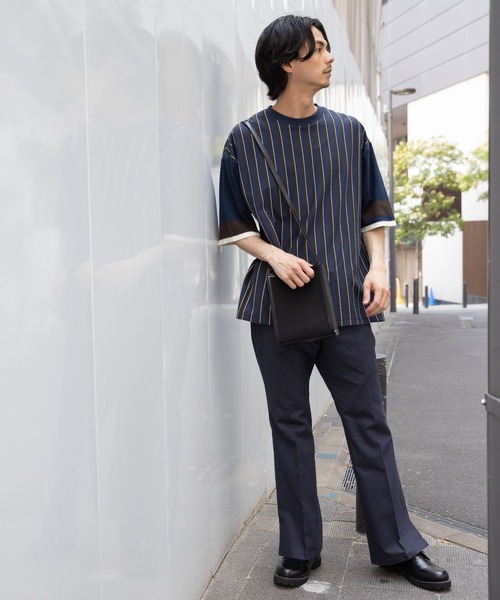 niko and...(ニコアンド)の「ニット袖ストライプTシャツ(Tシャツ/カットソー・メンズ・ブラック/ブルー/オフホワイト・MEDIUM/LARGE)」の19枚目の写真