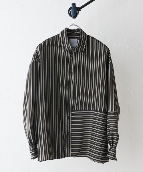 Lui's（ルイス）の「ストライプ切替シャツ（シャツ/ブラウス・メンズ・ブラック/ホワイト/グレー・SMALL/MEDIUM）」の2枚目の写真