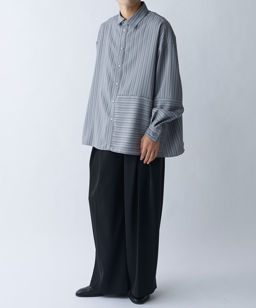 Lui's（ルイス）の「ストライプ切替シャツ（シャツ/ブラウス・メンズ・ブラック/ホワイト/グレー・SMALL/MEDIUM）」の13枚目の写真