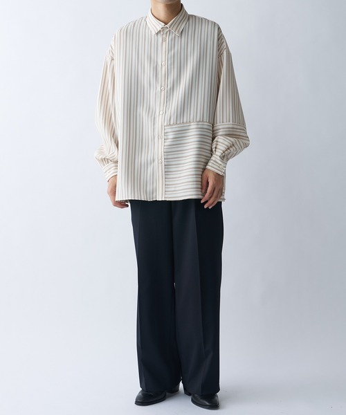 Lui's（ルイス）の「ストライプ切替シャツ（シャツ/ブラウス・メンズ・ブラック/ホワイト/グレー・SMALL/MEDIUM）」の7枚目の写真