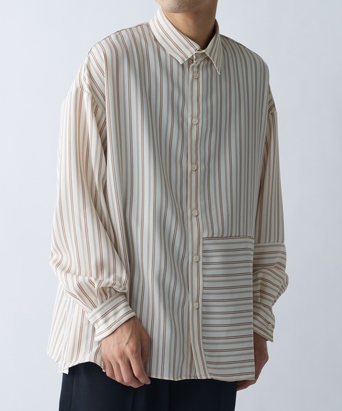 Lui's（ルイス）の「ストライプ切替シャツ（シャツ/ブラウス・メンズ・ブラック/ホワイト/グレー・SMALL/MEDIUM）」の6枚目の写真