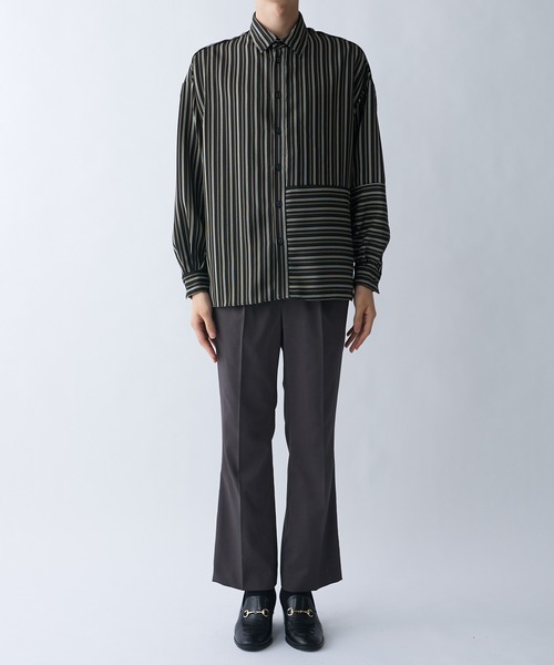 Lui's（ルイス）の「ストライプ切替シャツ（シャツ/ブラウス・メンズ・ブラック/ホワイト/グレー・SMALL/MEDIUM）」の16枚目の写真