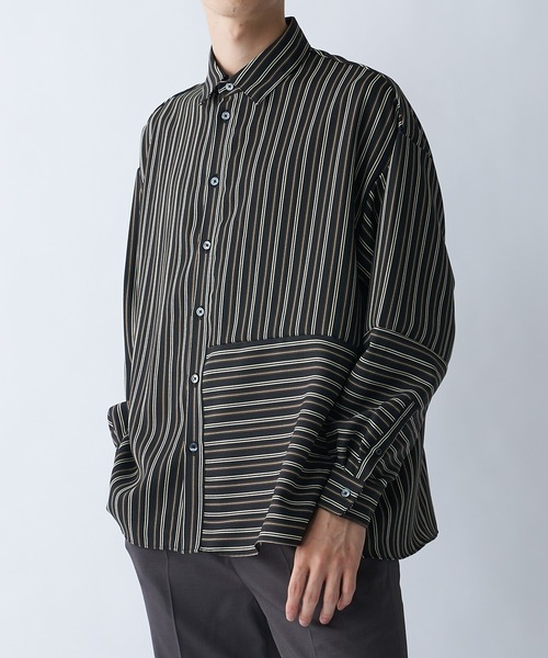 Lui's（ルイス）の「ストライプ切替シャツ（シャツ/ブラウス・メンズ・ブラック/ホワイト/グレー・SMALL/MEDIUM）」の8枚目の写真