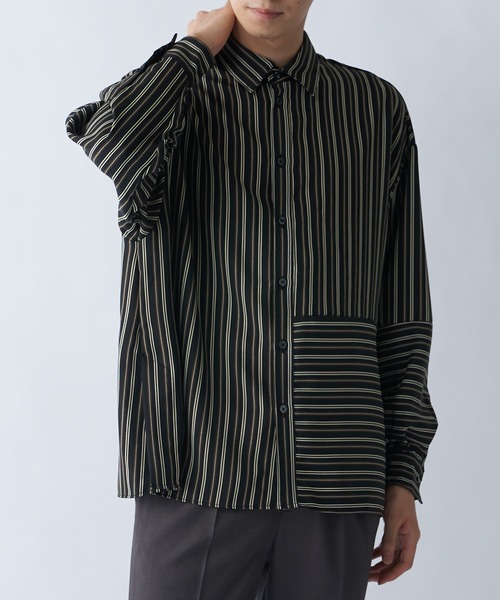 Lui's（ルイス）の「ストライプ切替シャツ（シャツ/ブラウス・メンズ・ブラック/ホワイト/グレー・SMALL/MEDIUM）」の15枚目の写真