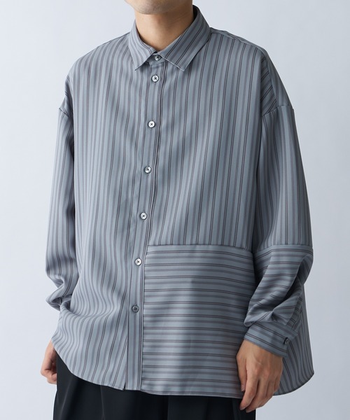 Lui's（ルイス）の「ストライプ切替シャツ（シャツ/ブラウス・メンズ・ブラック/ホワイト/グレー・SMALL/MEDIUM）」の11枚目の写真