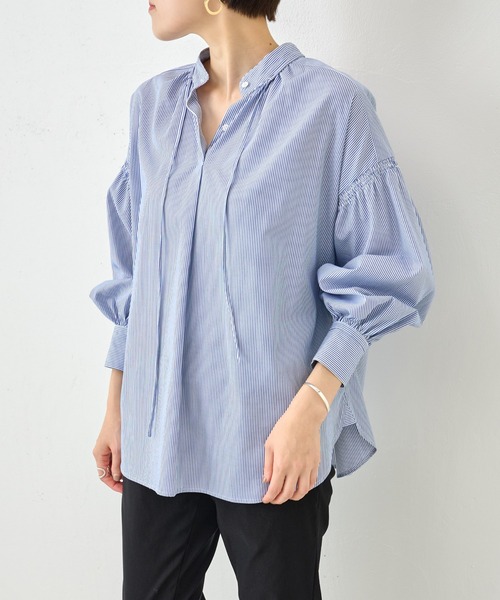 BEARDSLEY（ビアズリー）の「リボンシャツ（シャツ/ブラウス・レディース・ブルー/ホワイト・FREE）」の3枚目の写真