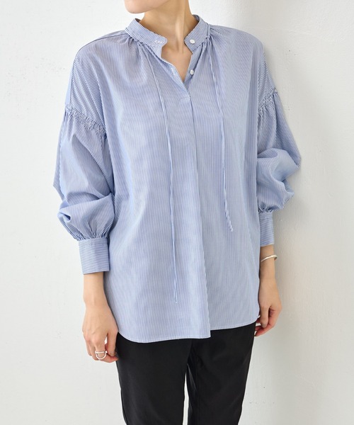 BEARDSLEY（ビアズリー）の「リボンシャツ（シャツ/ブラウス・レディース・ブルー/ホワイト・FREE）」の22枚目の写真