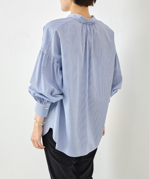 BEARDSLEY（ビアズリー）の「リボンシャツ（シャツ/ブラウス・レディース・ブルー/ホワイト・FREE）」の4枚目の写真