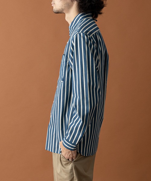 GEVACO（ゲバコ）の「【GEVACO / ゲバコ】ストライプピーチ起毛レギュラーカラーシャツ（シャツ/ブラウス・メンズ・レッド/ブルー/グリーン・MEDIUM/LARGE）」の4枚目の写真