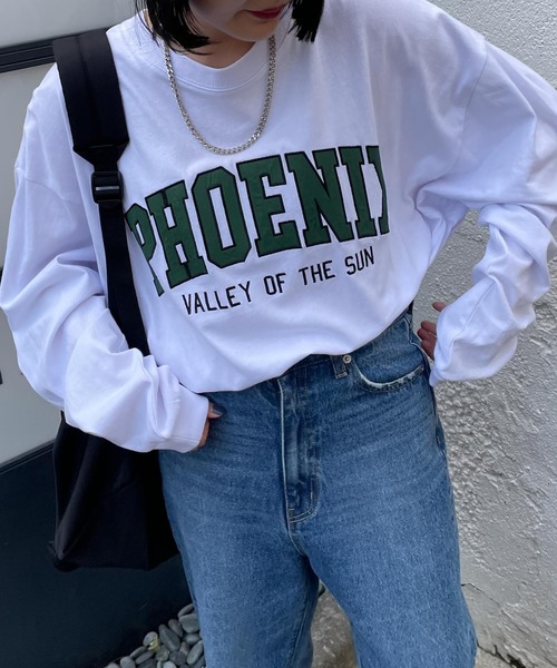 WEGO(ウィゴー)の「WEGO/【2点セット】アクセ付きカレッジロンT(Tシャツ/カットソー・メンズ・スミクロ/ホワイト/ダークグリーン・MEDIUM/LARGE)」の2枚目の写真