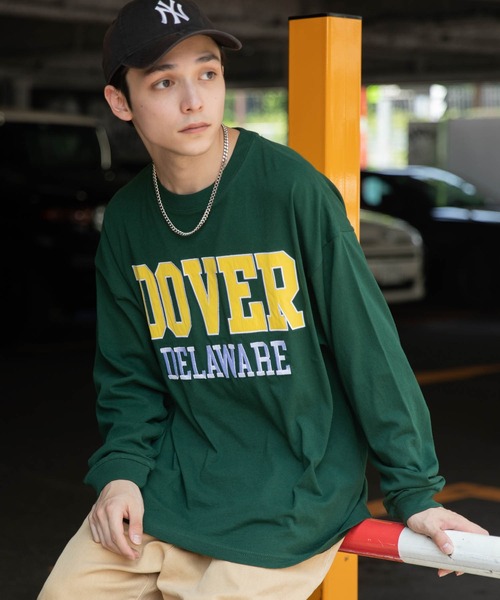 WEGO(ウィゴー)の「WEGO/【2点セット】アクセ付きカレッジロンT(Tシャツ/カットソー・メンズ・スミクロ/ホワイト/ダークグリーン・MEDIUM/LARGE)」の1枚目の写真