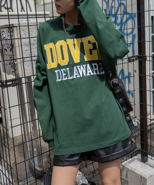 WEGO(ウィゴー)の「WEGO/【2点セット】アクセ付きカレッジロンT(Tシャツ/カットソー・メンズ・スミクロ/ホワイト/ダークグリーン・MEDIUM/LARGE)」の9枚目の写真
