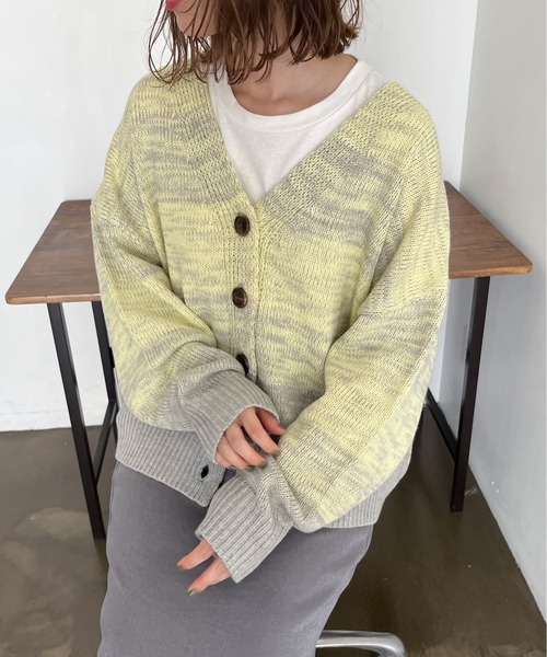 feepur（フェピュール）の「【ハンドウォッシャブル】メランジグラデーションカーディガン（カーディガン/ボレロ・レディース・オフホワイト/ブラック/イエロー・MEDIUM）」の8枚目の写真