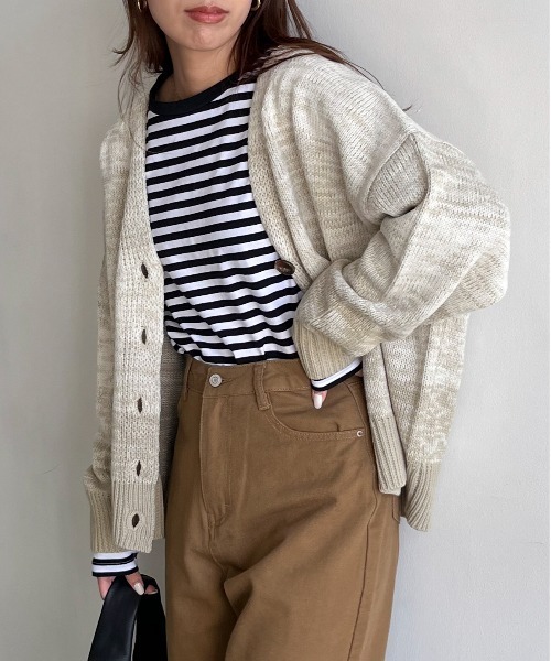 feepur（フェピュール）の「【ハンドウォッシャブル】メランジグラデーションカーディガン（カーディガン/ボレロ・レディース・オフホワイト/ブラック/イエロー・MEDIUM）」の4枚目の写真