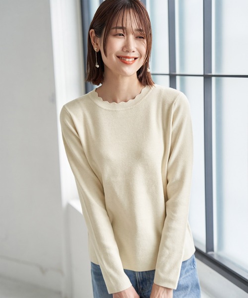 ROPE' PICNIC（ロペピクニック）の「衿スカラップ総針ニットプルオーバー（ニット/セーター・レディース・ブラック/ベージュ/グリーン系その他・38）」の3枚目の写真