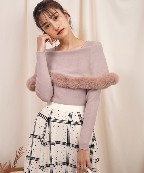 NOELA（ノエラ）の「【追加生産】ファートリムカラーニット（ニット/セーター・レディース・オフホワイト/ピンク・フリー）」の6枚目の写真