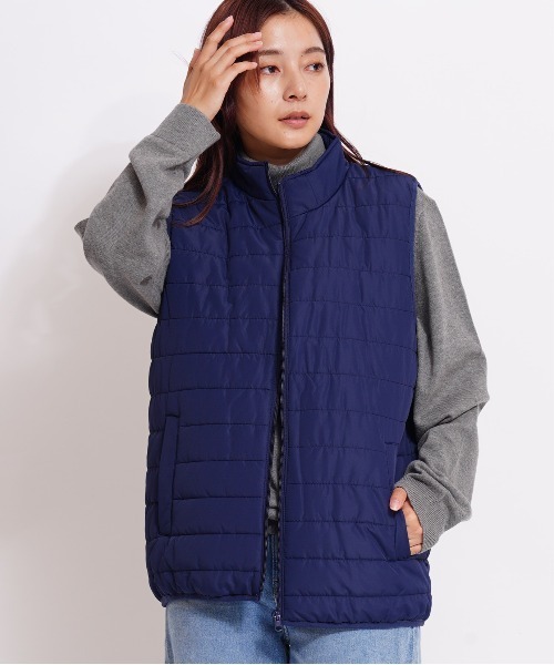 GIORDANO（ジョルダーノ）の「[ GIORDANO ]スタンドカラーパデッドベスト (ユニセックス)（ダウンベスト・レディース・ネイビー/グレー・MEDIUM/LARGE/X-LARGE）」の3枚目の写真