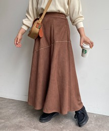 フェイクスエードパイピングフレアスカート