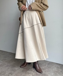 フェイクスエードパイピングフレアスカート