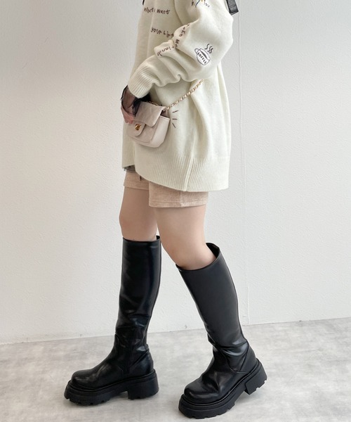 w closet（ダブルクローゼット）の「インナーリブパンツ（その他パンツ・レディース・ブラック/ライトベージュ・FREE）」の6枚目の写真
