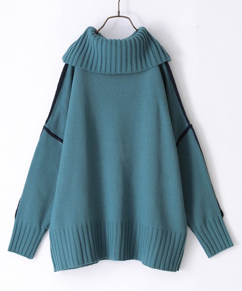 osharewalker(オシャレウォーカー)の「『配色ラインボリュームタートルニット』(ニット/セーター・レディース・ブラック/グレイッシュブルー/オレンジ/ベージュ・FREE)」の16枚目の写真