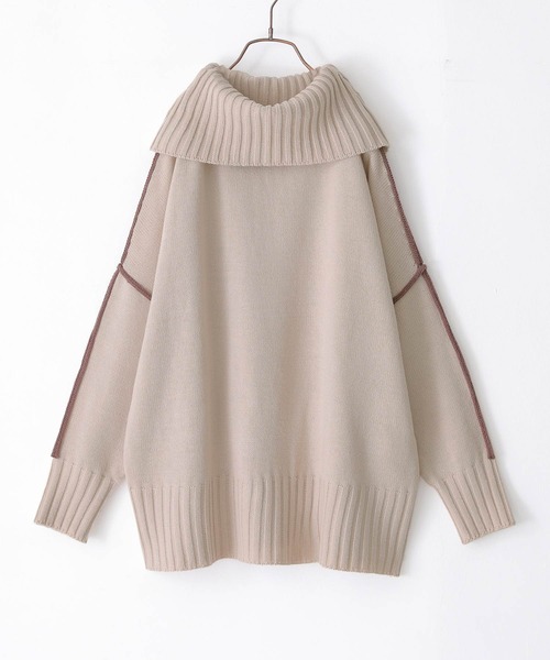 osharewalker(オシャレウォーカー)の「『配色ラインボリュームタートルニット』(ニット/セーター・レディース・ブラック/グレイッシュブルー/オレンジ/ベージュ・FREE)」の12枚目の写真