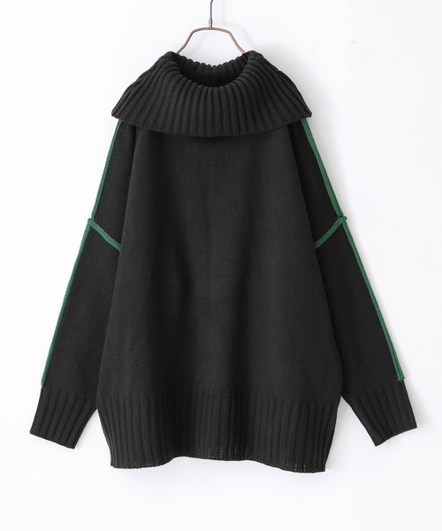 osharewalker(オシャレウォーカー)の「『配色ラインボリュームタートルニット』(ニット/セーター・レディース・ブラック/グレイッシュブルー/オレンジ/ベージュ・FREE)」の14枚目の写真