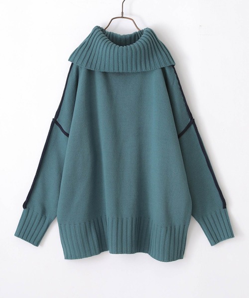 osharewalker(オシャレウォーカー)の「『配色ラインボリュームタートルニット』(ニット/セーター・レディース・ブラック/グレイッシュブルー/オレンジ/ベージュ・FREE)」の19枚目の写真