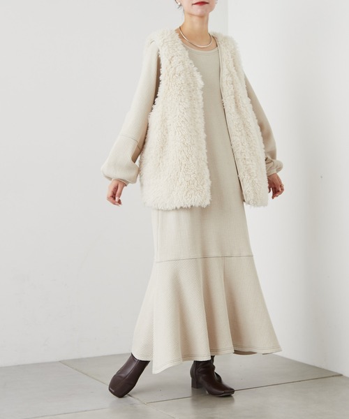 CIAOPANIC TYPY（チャオパニックティピー）の「2WAYあったかサーマル配色ステッチ袖ボリュームワンピース（ワンピース・レディース・ブラック/グレー系その他/ブラウン・ONE SIZE）」の15枚目の写真