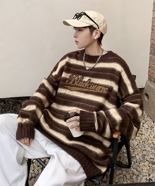 MGV(エムジーヴィー)の「フロントロゴボーダーシャギーニット(ニット/セーター・メンズ・ブラック/ブラウン・MEDIUM/LARGE/X-LARGE)」の5枚目の写真