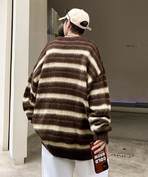 MGV(エムジーヴィー)の「フロントロゴボーダーシャギーニット(ニット/セーター・メンズ・ブラック/ブラウン・MEDIUM/LARGE/X-LARGE)」の4枚目の写真