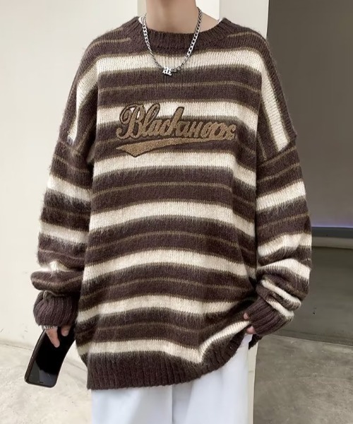 MGV(エムジーヴィー)の「フロントロゴボーダーシャギーニット(ニット/セーター・メンズ・ブラック/ブラウン・MEDIUM/LARGE/X-LARGE)」の3枚目の写真