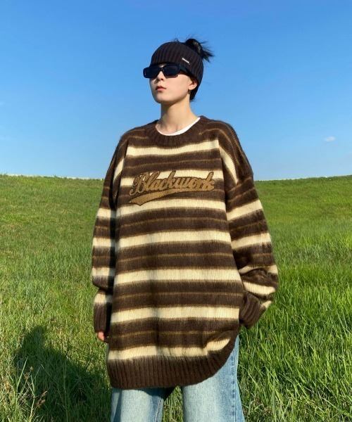 MGV(エムジーヴィー)の「フロントロゴボーダーシャギーニット(ニット/セーター・メンズ・ブラック/ブラウン・MEDIUM/LARGE/X-LARGE)」の14枚目の写真