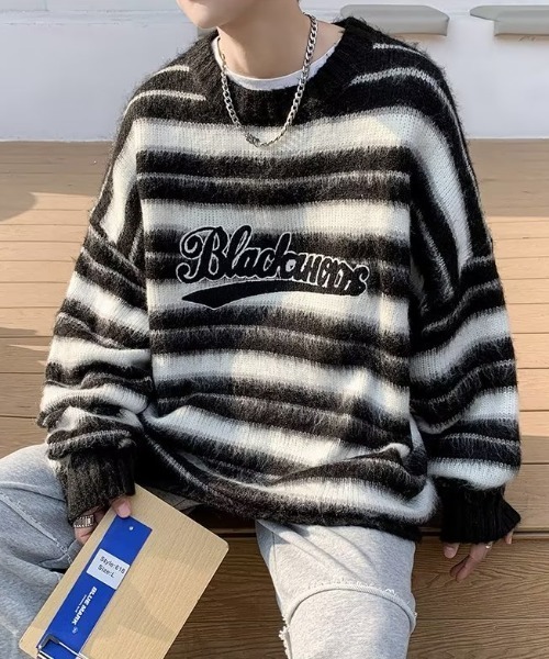 MGV(エムジーヴィー)の「フロントロゴボーダーシャギーニット(ニット/セーター・メンズ・ブラック/ブラウン・MEDIUM/LARGE/X-LARGE)」の15枚目の写真