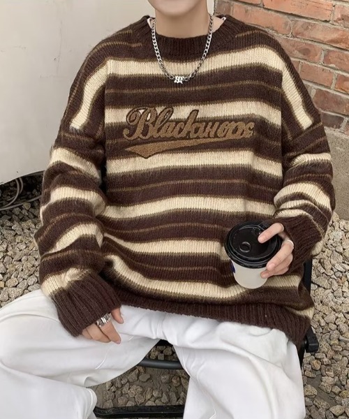 MGV(エムジーヴィー)の「フロントロゴボーダーシャギーニット(ニット/セーター・メンズ・ブラック/ブラウン・MEDIUM/LARGE/X-LARGE)」の9枚目の写真