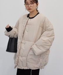 マフラー付きノーカラーフェイクダウンジャケット