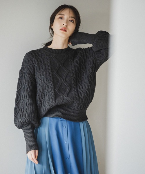 Andemiu(アンデミュウ)の「ケーブルニットプルオーバー180666(ニット/セーター・レディース・ピンク/パープル/チャコールグレー/オフホワイト・FREE)」の12枚目の写真